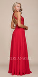 Red High Neck Embroidered Long Prom Dress Cut Out Back 