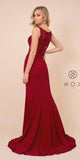 Burgundy Appliqued Fit and Flare Long Prom Dress