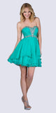Cinderella Divine JC889 Short A Line Prom Dress jade Chiffon Jeweled Sweetheart