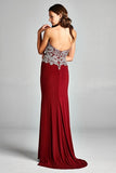 Aspeed USA L1887 Burgundy Rhinestone Embellished Strapless Prom Gown with Train