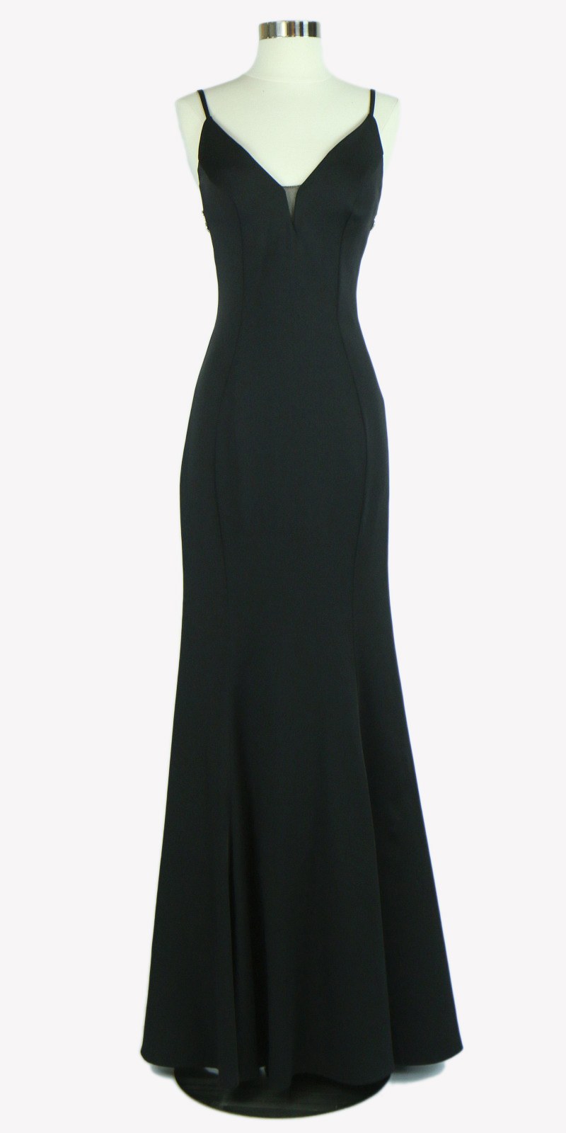 Black Open Embellished Back Long Formal Dress with V-Neck