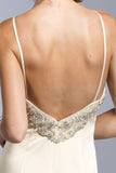 Champagne Open Embellished Back Long Formal Dress with V-Neck