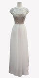 Off White Beaded A-line Long Formal Dress with Cap Sleeves