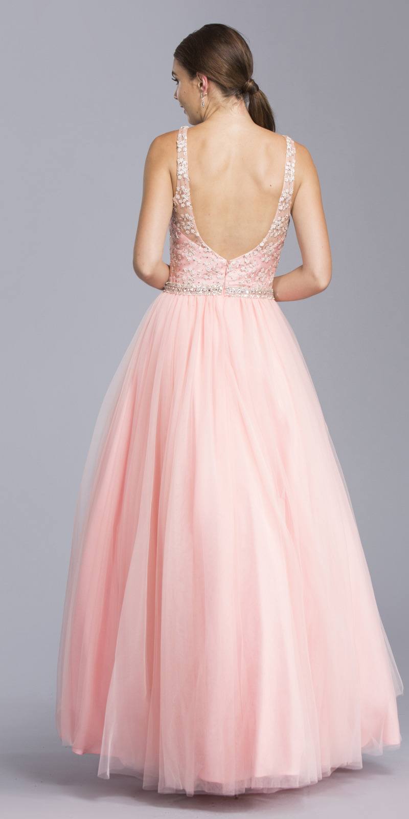 V-Neck Embroidered Quinceanera Dress Open Back