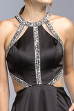 Aspeed USA L1946 Cut Out Halter Bodice A-line Long Prom Dress Black with Pockets