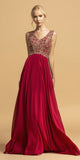 Burgundy Sleeveless Long Prom Dress with Bead Appliques