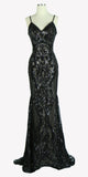 Sequins Evening Gown V-Neck with Spaghetti Straps Black