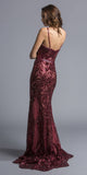 Sequins Evening Gown V-Neck with Spaghetti Straps Burgundy