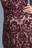 Aspeed USA L1984 Burgundy Sequins Floor Length Prom Dress V-Neck