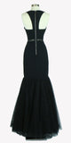 Mermaid Long Formal Dress Sheer Cut-out Waist Black