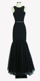 Mermaid Long Formal Dress Sheer Cut-out Waist Black