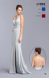 Aspeed L1995 Silver V-Neck Long Prom Dress Strappy Back and Slit Zoom
