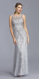 Aspeed USA L1997 Silver Illusion Bead Embellished Evening Gown Sleeveless