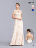 Aspeed 2010 Illusion Short Sleeved Beaded Long Formal Dress Champagne