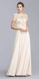 Illusion Short Sleeved Beaded Long Formal Dress Champagne