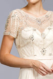 Aspeed L2010 Illusion Short Sleeved Beaded Long A-Line Dress