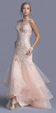 Blush Tiered Mermaid Prom Gown Appliqued Bodice