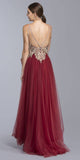 Aspeed USA L2013 Burgundy Appliqued A-line Prom Gown Sexy Open Back