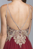 Aspeed USA L2013 Burgundy Appliqued A-line Prom Gown Sexy Open Back