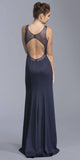 Navy Blue Long Prom Dress Illusion Neckline Cut-Out Back with Slit