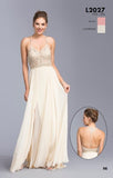 Champagne Beaded Illusion Bodice Long Formal Dress