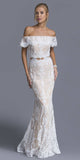 Off-the-Shoulder Appliqued Mermaid Prom Gown Off White