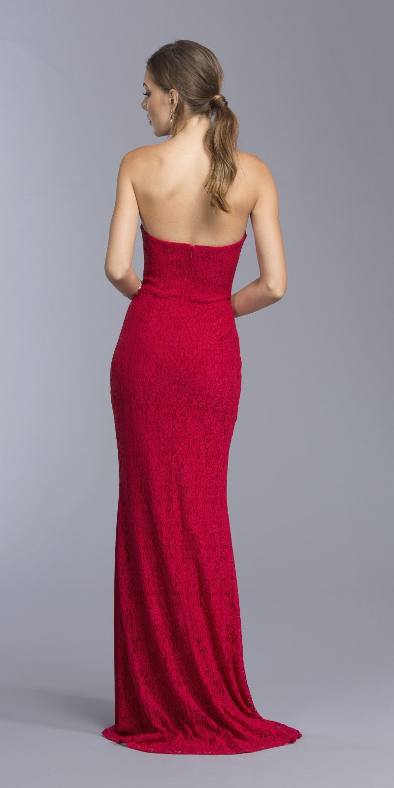 Red Floor-Length Strapless Dress with Sweetheart Neckline