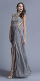 Gray A-line Beaded Long Prom Dress Cut-Out Back with Slit