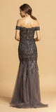 Charcoal Lace Applique Long Prom Dress Off-Shoulder