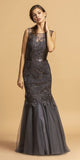 Aspeed Design L2099 Charcoal Appliqued Mermaid Long Prom Dress