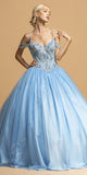 Aspeed Design L2101 French Blue Cold-Shoulder Long Quinceanera Dress