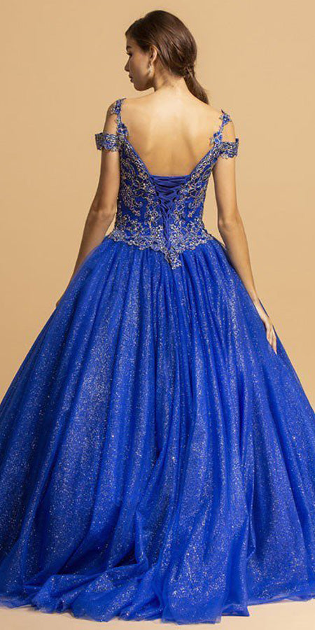 Royal Blue Cold-Shoulder Long Quinceanera Dress