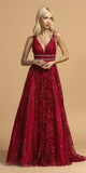 Aspeed USA L2149 Sleeveless A-Line Burgundy Prom Gown V Neckline Beaded Waist