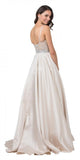 Aspeed Design L2151 Appliqued Bodice Long Prom Dress with Pockets Champagne