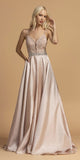 Aspeed USA L2151 Appliqued Bodice Long Prom Dress with Pockets Blush