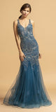 Beaded Long Mermaid Prom Dress V-Neck Teal