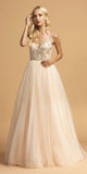 Long Beaded Prom Dress V-Neck and Back Champagne