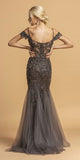 Cold-Shoulder Appliqued Long Prom Dress Charcoal