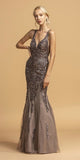 Aspeed Design L2173 Charcoal Long Prom Dress with Sequin-Appliques 