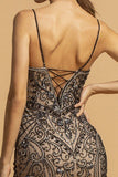 Black/Nude Beaded Long Prom Dress Lace-Up Back