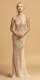 Champagne Beaded Long Prom Dress Lace-Up Back