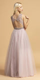 Cut-Out Back Beaded A-Line Long Prom Dress Mauve