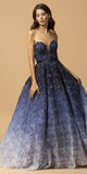 Navy Blue Ombre Sweetheart Neckline Long Prom Dress
