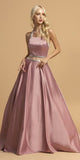 Two-Piece Satin Long Prom Dress with Pockets Mauve