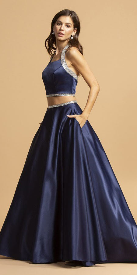 Aspeed L2198 Two-Piece Satin Long Dress with Pockets