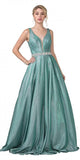 Aspeed USA L2200 Sea Green Embellished Waist Long Prom Dress V-Neck