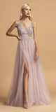 Mauve V-Neck and Back Long Prom Dress with Slit