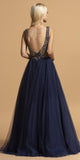 Aspeed Design L2210 Beaded Bodice A-Line Long Prom Dress Navy Blue