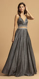 Beaded Sheer-Midriff Long Prom Dress Black