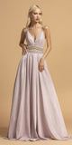Beaded Sheer-Midriff Long Prom Dress Blush